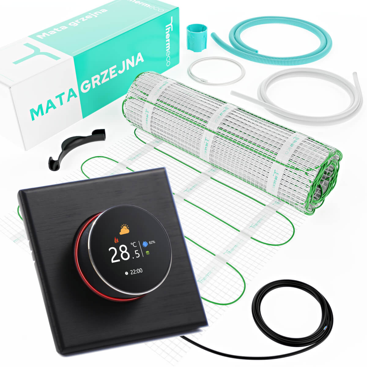 Zestaw ogrzewania podłogowego ECO 7m2 + regulator programowalny H20 WiFi-H20 Czarny