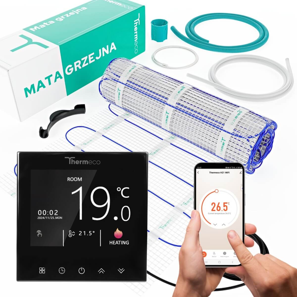 Mata grzewcza pod płytki 3m2 + termostat WiFi H21