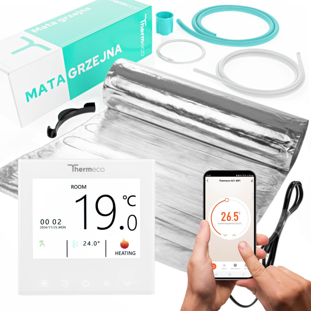 Mata pod panele Thermeco 4m2 - zestaw z regulatorem WiFi H21 Biały