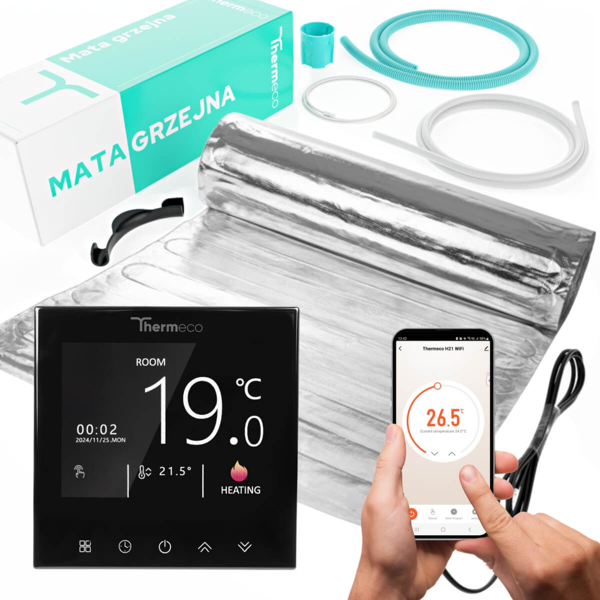 Mata pod panele Thermeco 5m2 - zestaw z regulatorem WiFi H21 Czarny