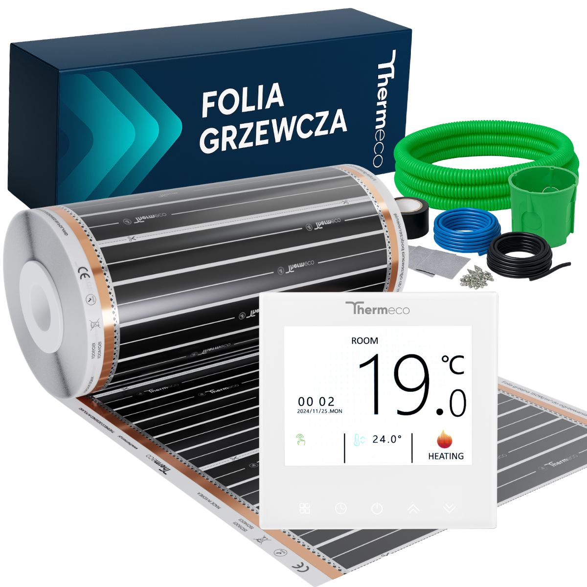 Folia grzewcza 16m2 (150W/m2) + regulator H21 WiFi