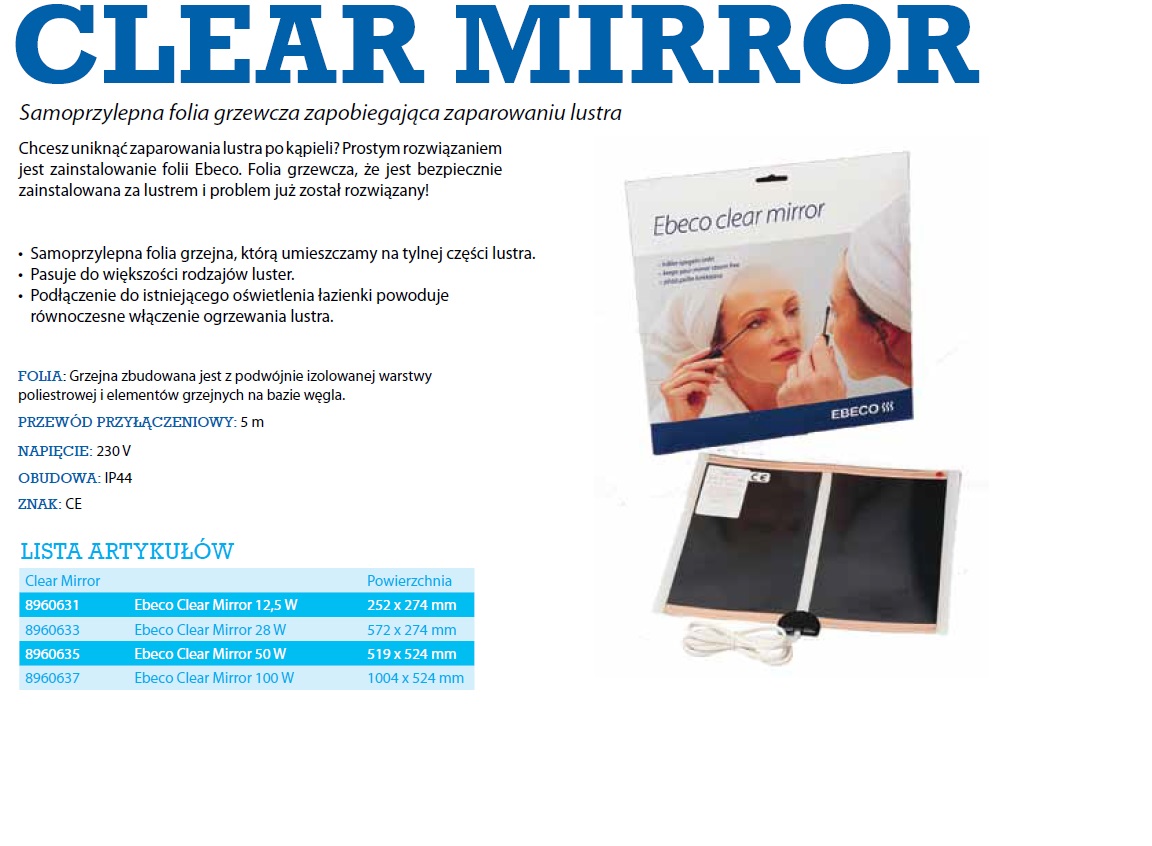 Folia grzewcza pod lustro Ebeco Clear Mirror - 252 x 274 / 12,5 W - obrazek 3