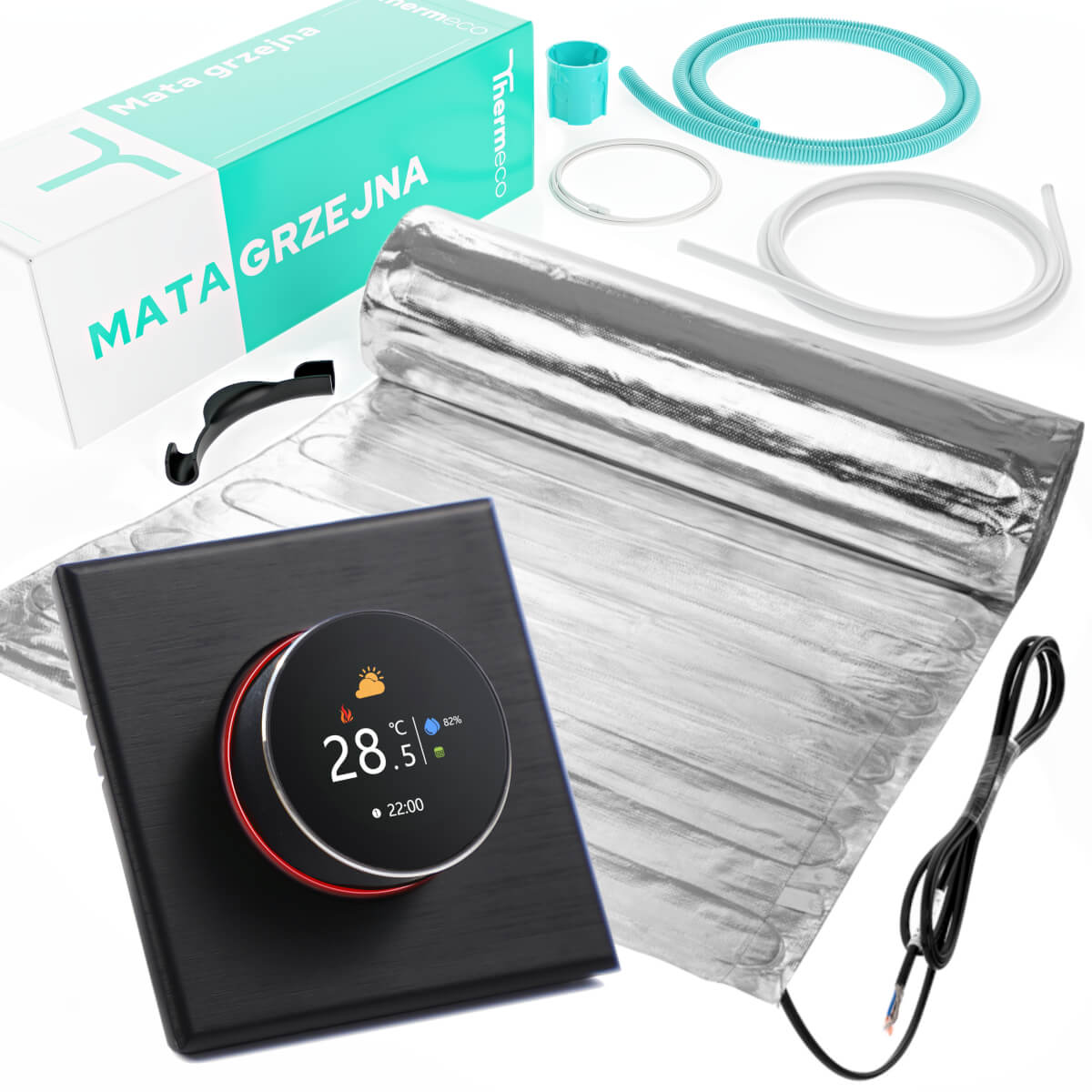 Zestaw ogrzewania pod panele Thermeco 2m2 + regulator programowalny H20 WiFi-H20 Czarny