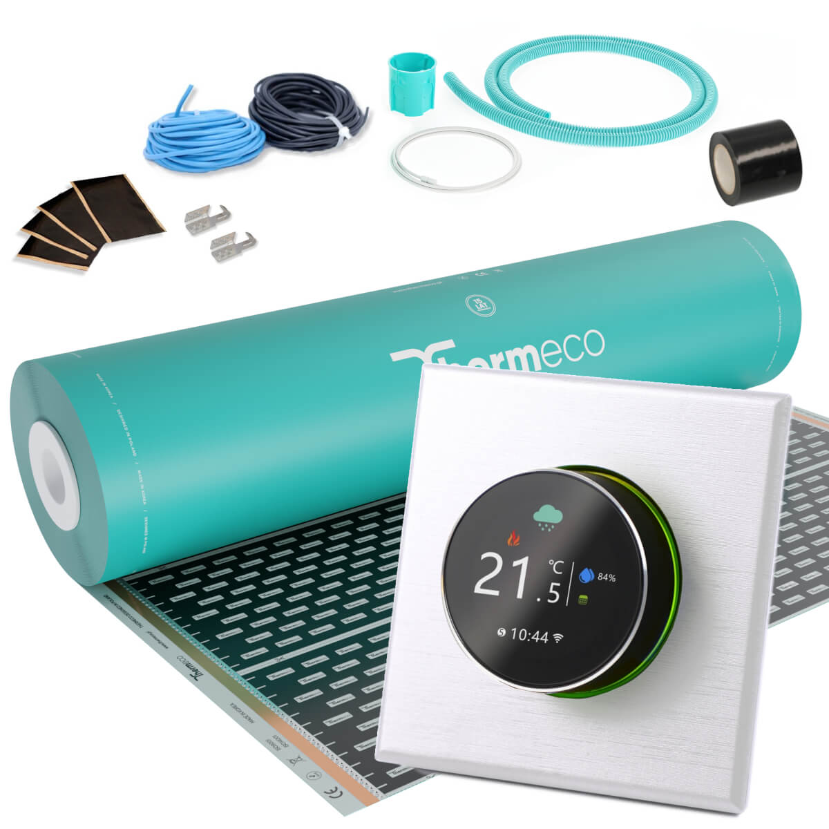 Zestaw folii grzewczej premium 1m2 (150W/m2) + regulator H20 WiFi-H20 Biały