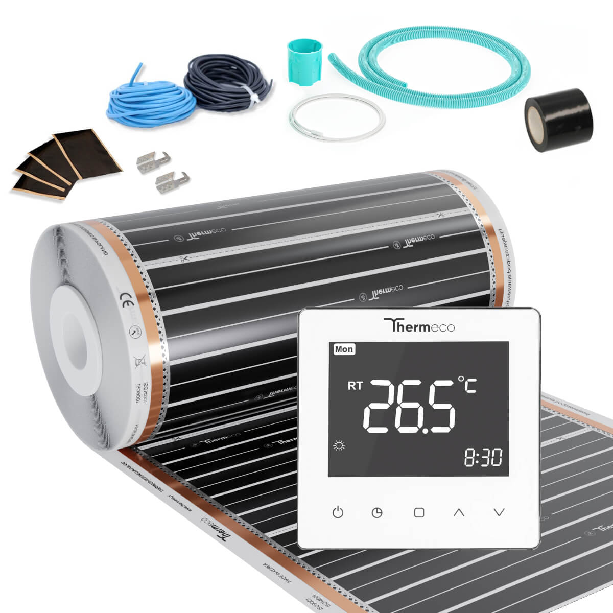 Zestaw folii grzewczej na podczerwień 15m2 (150W/m2) + regulator H10-H10 Biały