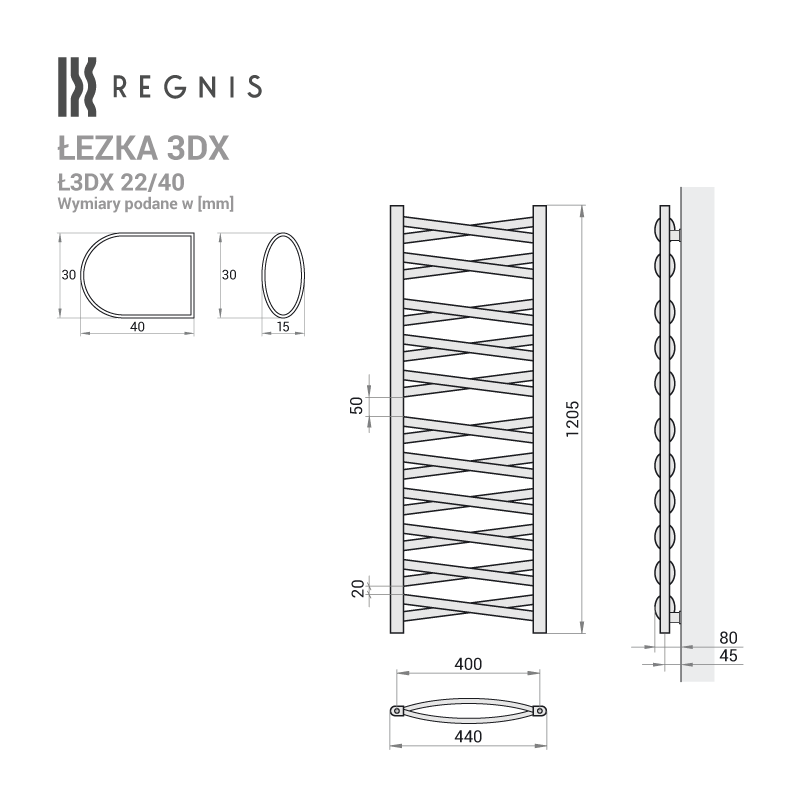Grzejnik łazienkowy Łezka 3DX 1520x440 mm - biały - obrazek 8