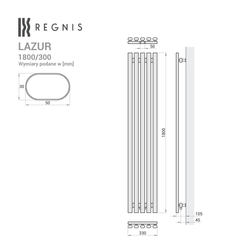 Grzejnik dekoracyjny Lazur 1800x330 mm - czarny - obrazek 4