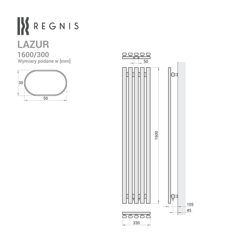 Grzejnik dekoracyjny Lazur 1600x330 mm - czarny - obrazek 4