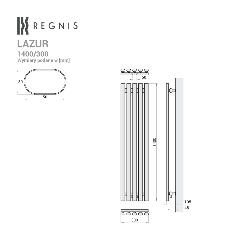 Grzejnik dekoracyjny Lazur 1400x330 mm - czarny - obrazek 4