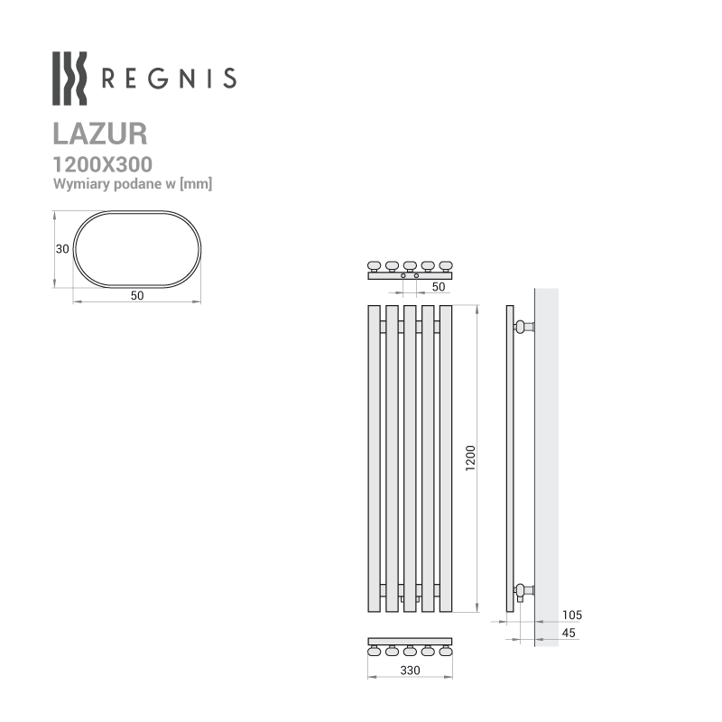 Grzejnik dekoracyjny Lazur 1200x330 mm - czarny - obrazek 4